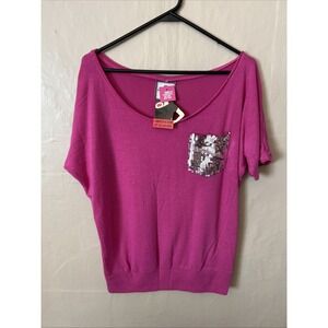 poof excellence Medium Pink Fine Gauge Sweater Sequin Pocket